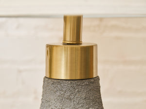 Textured Ceramic Lamp with Brass Detail & Linen Shade