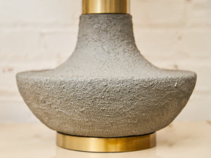 Textured Ceramic Lamp with Brass Detail & Linen Shade