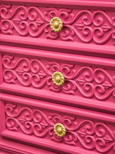 Fuschia Vintage Ornate 70’s Dresser
