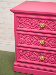 Fuschia Vintage Ornate 70’s Dresser