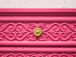 Fuschia Vintage Ornate 70’s Dresser