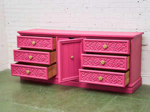 Fuschia Vintage Ornate 70’s Dresser