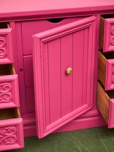 Fuschia Vintage Ornate 70’s Dresser