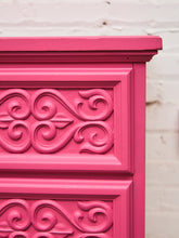Load image into Gallery viewer, Fuschia Vintage Ornate 70’s Dresser
