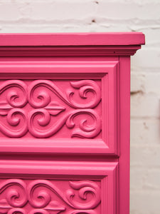Fuschia Vintage Ornate 70’s Dresser