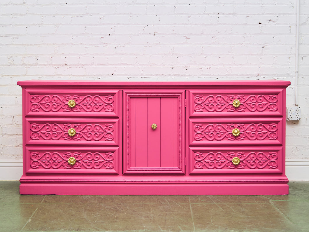 Fuschia Vintage Ornate 70’s Dresser