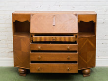 Load image into Gallery viewer, Circa 1910 English Art Nouveau Style Oak Side by Side Cannon Ball Feet Drop Front Secretary
