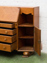 Load image into Gallery viewer, Circa 1910 English Art Nouveau Style Oak Side by Side Cannon Ball Feet Drop Front Secretary
