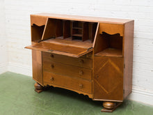 Load image into Gallery viewer, Circa 1910 English Art Nouveau Style Oak Side by Side Cannon Ball Feet Drop Front Secretary
