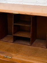 Load image into Gallery viewer, Circa 1910 English Art Nouveau Style Oak Side by Side Cannon Ball Feet Drop Front Secretary

