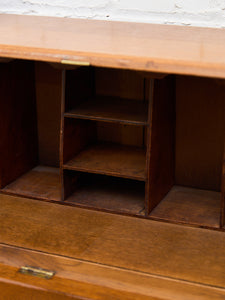 Circa 1910 English Art Nouveau Style Oak Side by Side Cannon Ball Feet Drop Front Secretary
