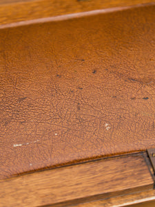 Circa 1910 English Art Nouveau Style Oak Side by Side Cannon Ball Feet Drop Front Secretary