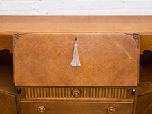 Load image into Gallery viewer, Circa 1910 English Art Nouveau Style Oak Side by Side Cannon Ball Feet Drop Front Secretary
