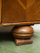 Load image into Gallery viewer, Circa 1910 English Art Nouveau Style Oak Side by Side Cannon Ball Feet Drop Front Secretary
