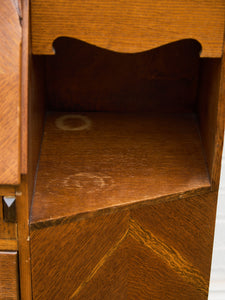 Circa 1910 English Art Nouveau Style Oak Side by Side Cannon Ball Feet Drop Front Secretary