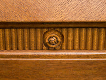 Load image into Gallery viewer, Circa 1910 English Art Nouveau Style Oak Side by Side Cannon Ball Feet Drop Front Secretary
