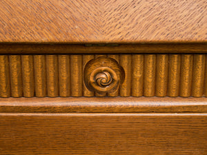 Circa 1910 English Art Nouveau Style Oak Side by Side Cannon Ball Feet Drop Front Secretary