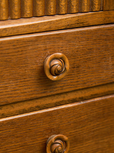 Circa 1910 English Art Nouveau Style Oak Side by Side Cannon Ball Feet Drop Front Secretary