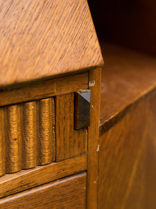 Circa 1910 English Art Nouveau Style Oak Side by Side Cannon Ball Feet Drop Front Secretary