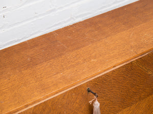 Circa 1910 English Art Nouveau Style Oak Side by Side Cannon Ball Feet Drop Front Secretary