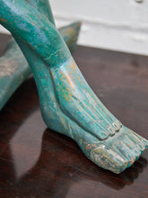 Load image into Gallery viewer, 1950+ Hand Made Painted Teak Wood SculptureOrigin- Thailand Female Nude Figural Form - Green Tone on Wood Seated Deep Thought
