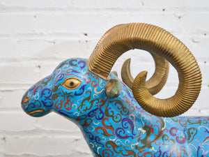 Large Vintage Chinese Brass Enamel Ram Cloisonne Figure