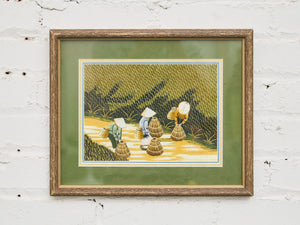 Framed Vietnamese Silk Embroidery of Rice Harvest Scene
