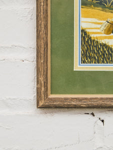 Framed Vietnamese Silk Embroidery of Rice Harvest Scene