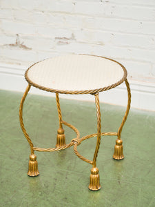 Italian Gold Gilt Iron Rope Tassel Knotted Round Stool Ottoman Bench