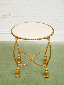 Italian Gold Gilt Iron Rope Tassel Knotted Round Stool Ottoman Bench
