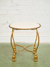 Load image into Gallery viewer, Italian Gold Gilt Iron Rope Tassel Knotted Round Stool Ottoman Bench
