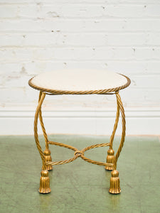 Italian Gold Gilt Iron Rope Tassel Knotted Round Stool Ottoman Bench