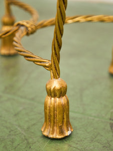 Italian Gold Gilt Iron Rope Tassel Knotted Round Stool Ottoman Bench