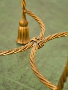 Italian Gold Gilt Iron Rope Tassel Knotted Round Stool Ottoman Bench