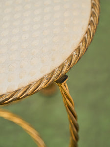 Italian Gold Gilt Iron Rope Tassel Knotted Round Stool Ottoman Bench