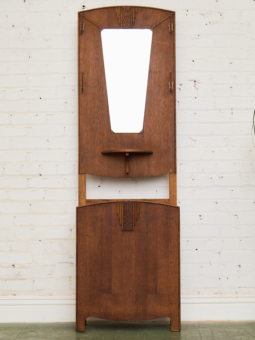 Art Nuevau Tiger Oak Hall Tree with Umbrella Stand