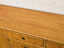 Load image into Gallery viewer, Drexel Campaign Mid Century Pecan and Brass 9 Drawer Long Dresser
