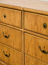 Load image into Gallery viewer, Drexel Campaign Mid Century Pecan and Brass 9 Drawer Long Dresser
