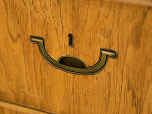 Drexel Campaign Mid Century Pecan and Brass 9 Drawer Long Dresser