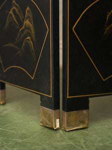 Black Lacquered Wood Gilt Paint and Enamel Antique Chinese Screen