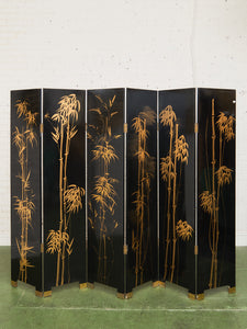 Black Lacquered Wood Gilt Paint and Enamel Antique Chinese Screen
