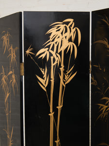 Black Lacquered Wood Gilt Paint and Enamel Antique Chinese Screen
