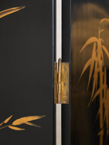 Black Lacquered Wood Gilt Paint and Enamel Antique Chinese Screen