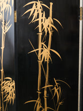 Load image into Gallery viewer, Black Lacquered Wood Gilt Paint and Enamel Antique Chinese Screen
