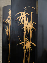 Load image into Gallery viewer, Black Lacquered Wood Gilt Paint and Enamel Antique Chinese Screen
