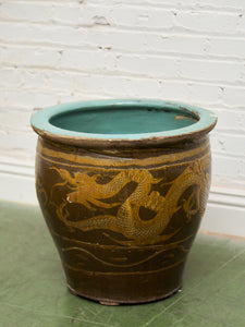 Vintage 1960s X Large Tony Duquette Style Asian Brown Dragon Egg Pot