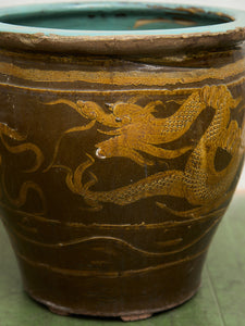 Vintage 1960s X Large Tony Duquette Style Asian Brown Dragon Egg Pot