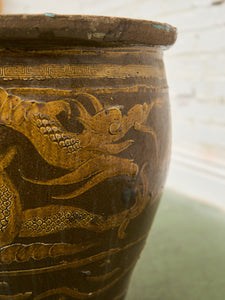 Vintage 1960s X Large Tony Duquette Style Asian Brown Dragon Egg Pot