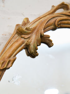 Vintage Ornate Oval Mirror in Distressed Ivory Resin