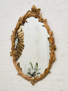 Vintage Ornate Oval Mirror in Distressed Ivory Resin